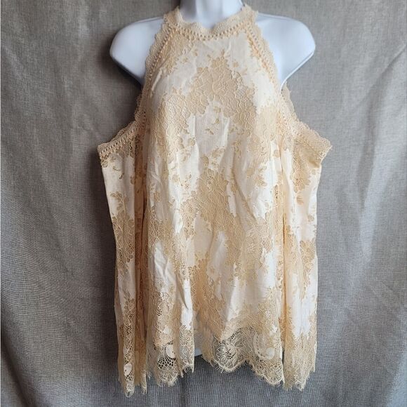 NWOT- ENTRO Cold Shoulder Lace Blouse - Picture 1 of 15